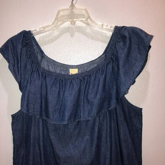 Faded Glory Womens XXL Blue Chambray Off the Shoulder Ruffle Denim Jean Dress - Picture 5 of 9